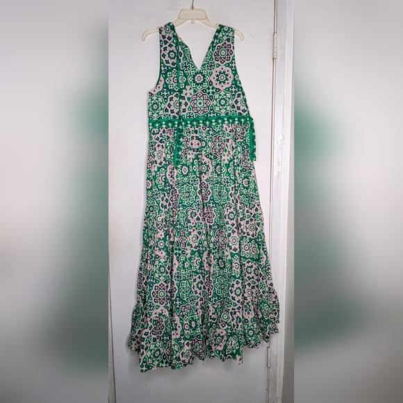 Boden • Serena Cotton Tie Maxi Dress Green Tambourine, Artisian Geo NWT - Picture 7 of 12